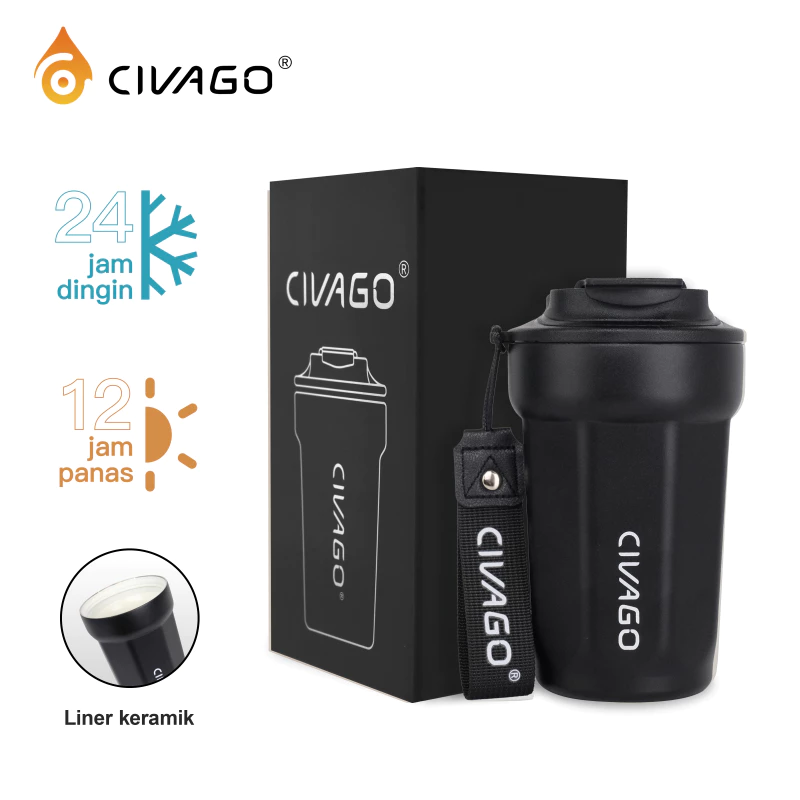 CIVAGO Mug Keramik-Stainless Tumbler Elegan untuk Panas & Dingin