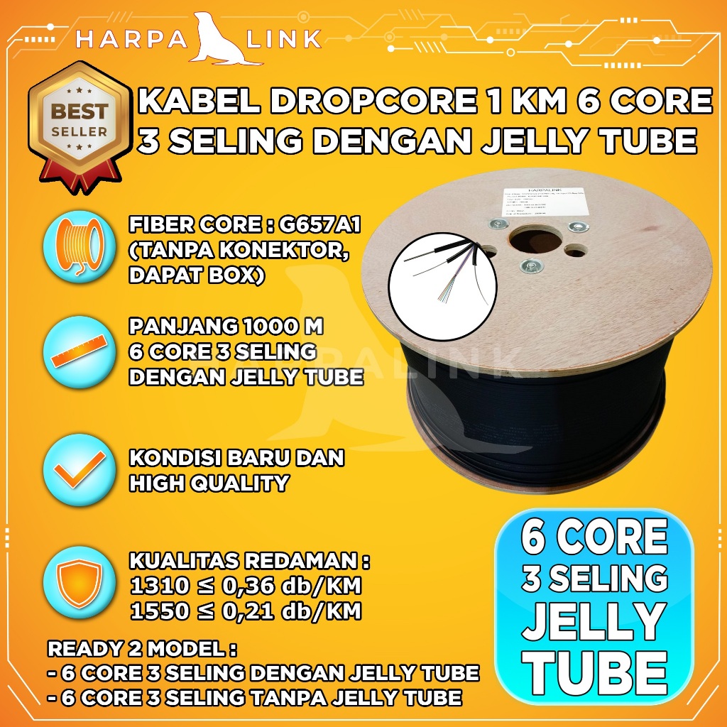 Jual Kabel FO Dropcore 6 Core Jelly Tube / Kabel Dropcore Fiber Optic ...