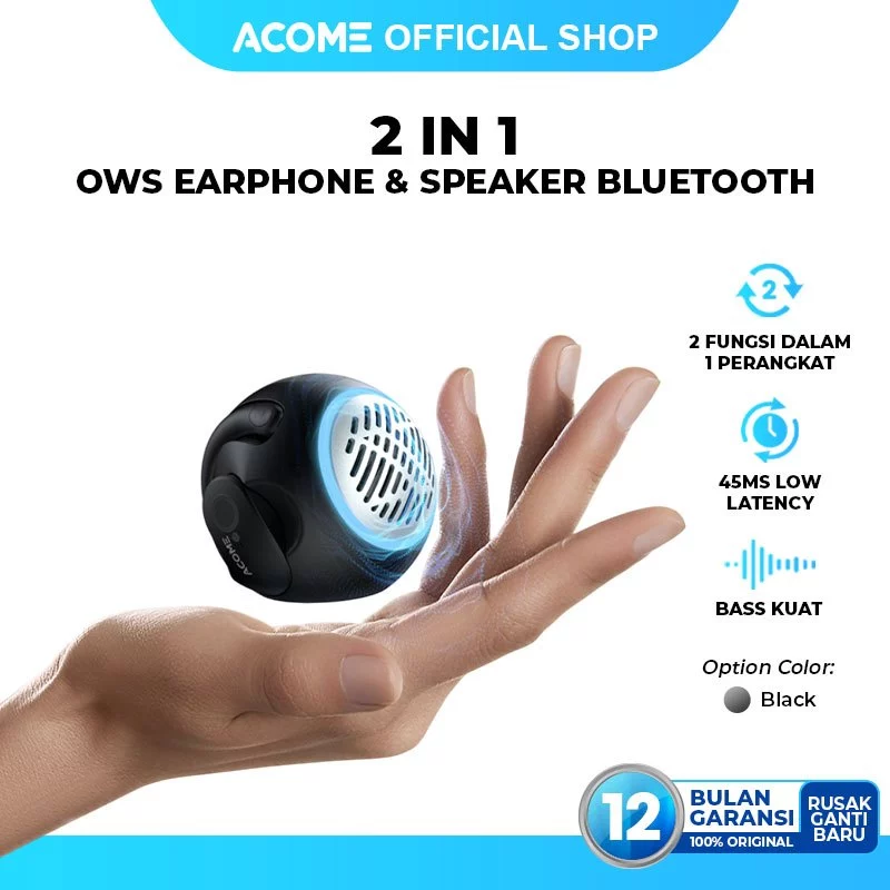 ACOME 2 in 1 Earphone and Speaker Bluetooth 5.4 Multifungsi Low Latency 45ms Stereo Super Bass A21 Original