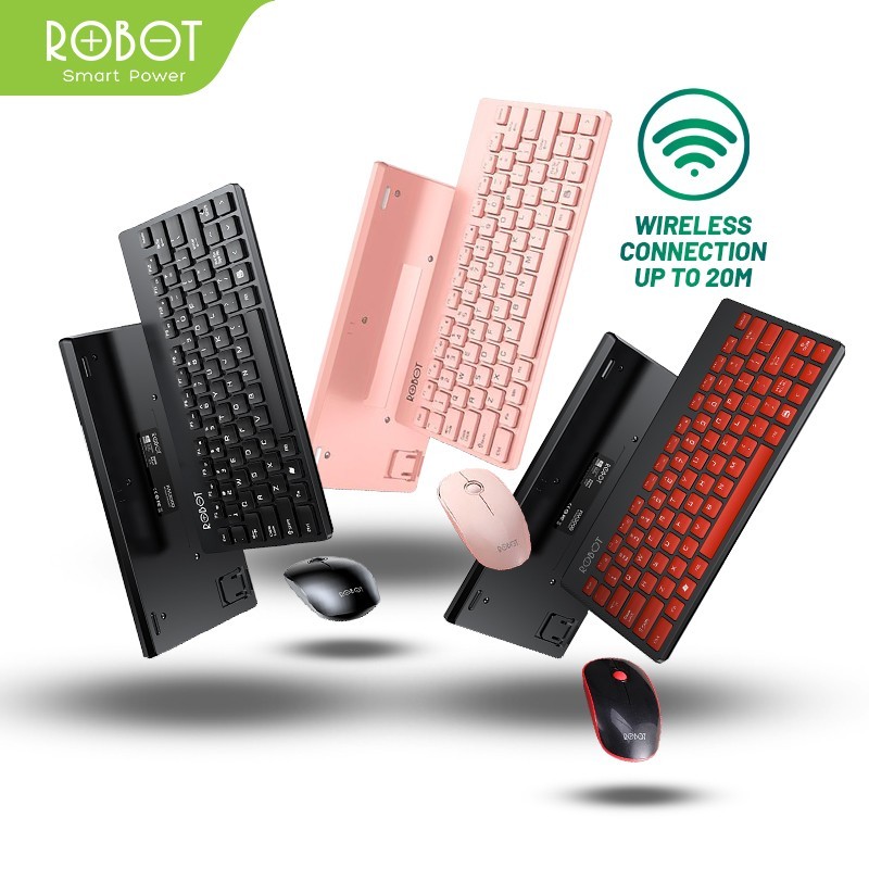 ROBOT Portable Mini Wireless Keyboard and Mouse Combo Black/RED KM3000