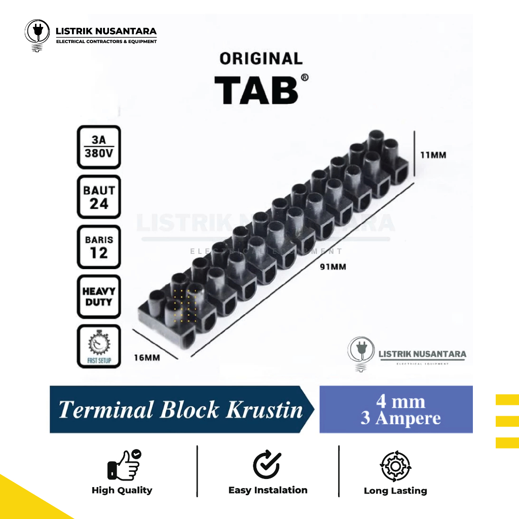Jual Terminal Block Krustin 3 Ampere - 60 Ampere Warna Hitam Merek TAB ...