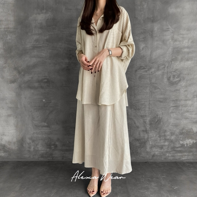 Jual MONELO ONE SET - setelan kemeja oversized dan rok panjang | Shopee ...