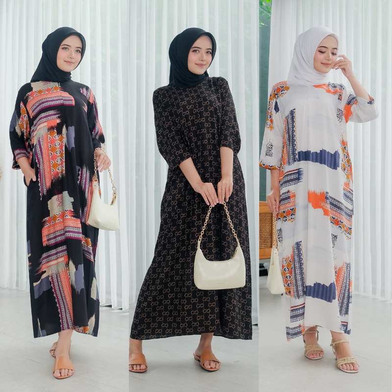 Jual Daster Dress Rayon Motif Lengan 3/4 Terbaru Kekinian Viscose ...