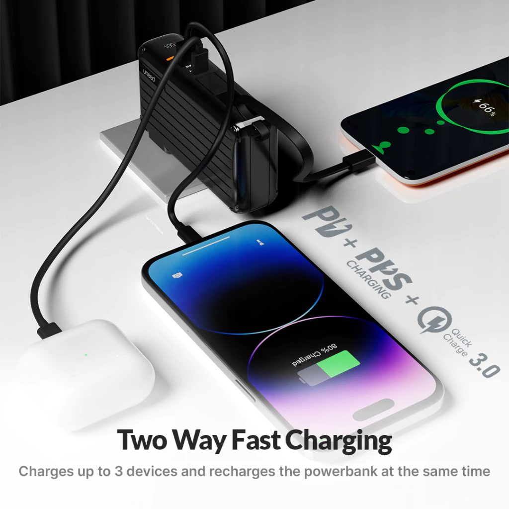 UNEED 2in1 Powerbank & Charger 22.5W 10000 mAh QC PD PPS Fast Charging with Built in Type C Cable - UPB141
