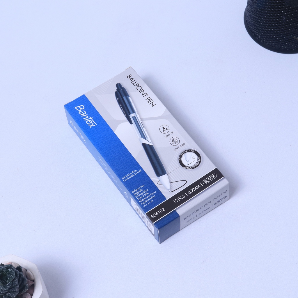 Bantex Ballpoint / Pulpen Pena 0.7 mm Tinta Black Viskositas Rendah Soft Rubber Grip BG6102 (6)