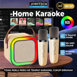 (HOT PRODUK) Jovitech Karaoke Speaker Wireless Bluetooth 2 Mic 1 Set Mini Portabel Lucu Colorful RGB Karaoke Super Bass - S51