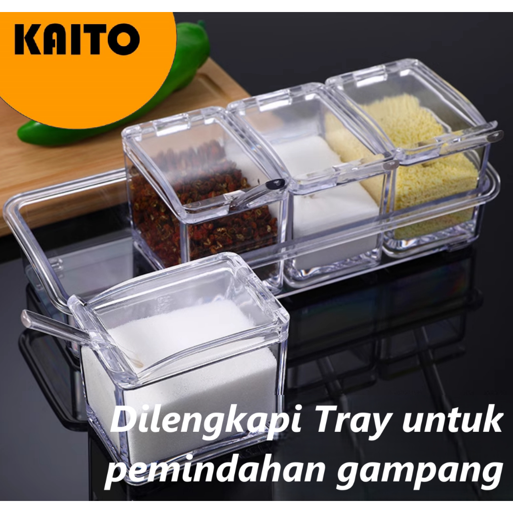 Jual 1 Set isi 4 Container Bumbu Dapur Full Acrylic Garam Gula Merica ...