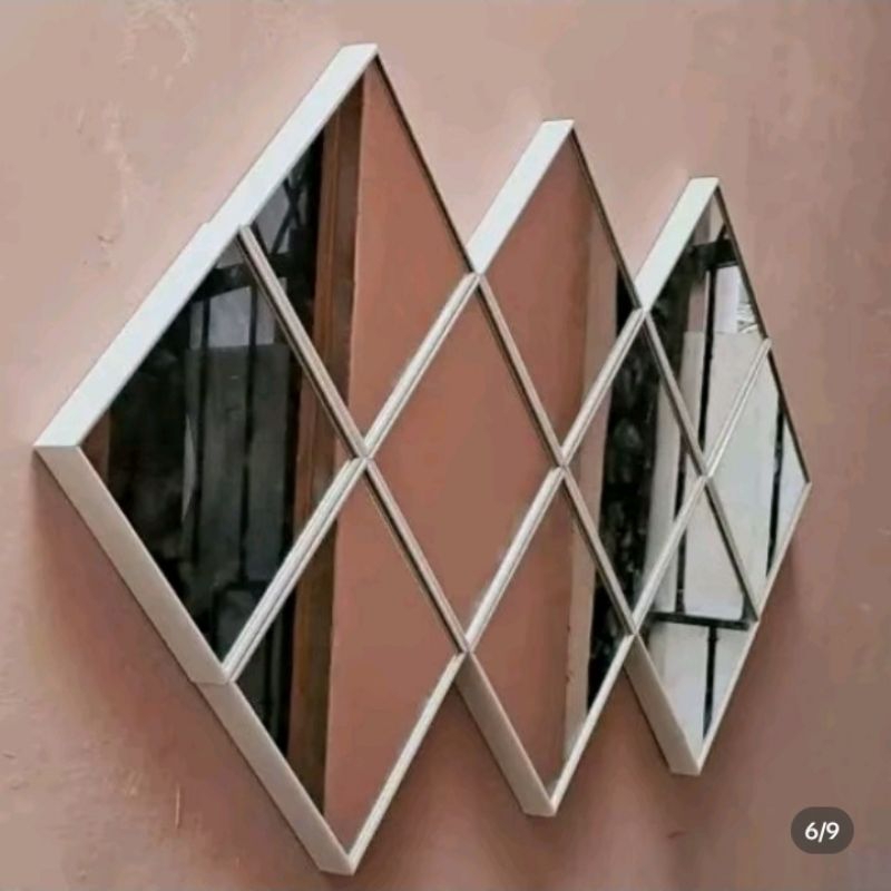 (1 paket isi 10pcs) Dekorasi cermin kotak tempel isi 10pcs ukuran 16x16 cm full bingkai