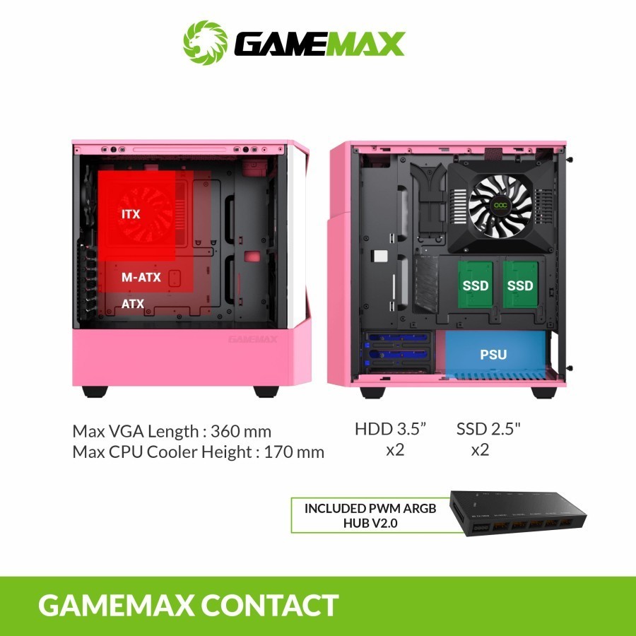 Jual Casing GameMax Contac COC E-ATX Gaming PC Case With COC Fan & PWM ...
