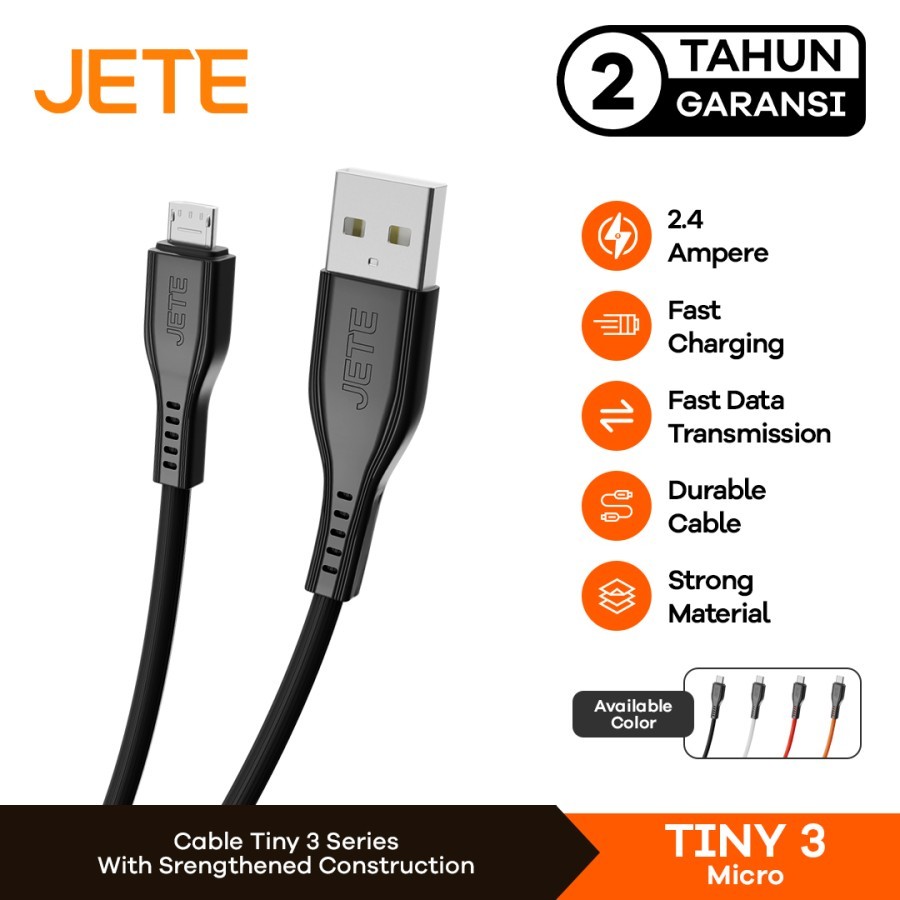 Jual JETE Tiny 3 Kabel Data Micro USB Fast Charger 2.4A - Original ...