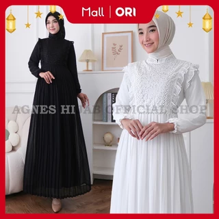 Agnes Hijab - Syafa Dress Gamis Putih Baju Muslim Wanita Dewasa Abaya Hitam Gaun Pesta Kondangan Lebaran Haji Umroh Terbaru 843