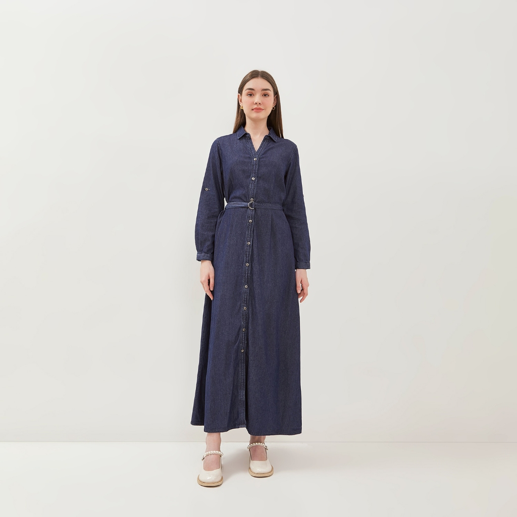 Jual GRAPHIS Denim V Collar Maxi Dress | Shopee Indonesia