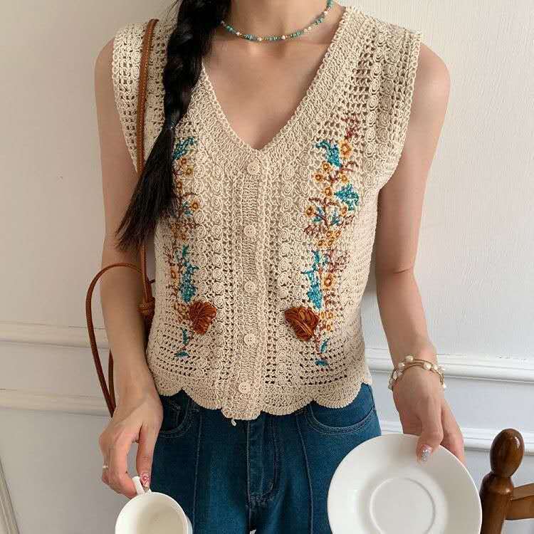Jual Rompi Vest Rajut Tank Top Wanita Bordir Bunga2 Korea Style ...