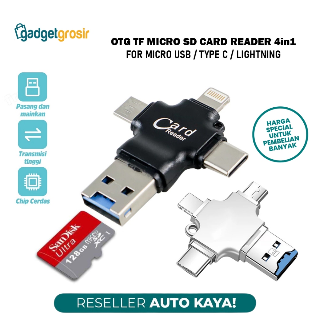 Jual OTG Card Reader 4in1 OR20 Type C Lightning Micro USB For TF Micro ...