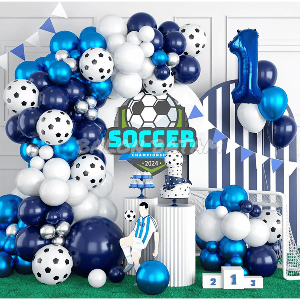 Paket Dekorasi Backdrop Balon Biru Bola Soccer 95pcs 9871