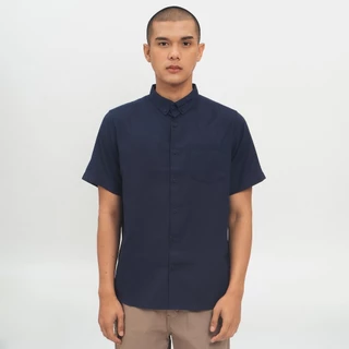 M231 Kemeja Pria Basic Polos Oxford Pendek Navy 1457G