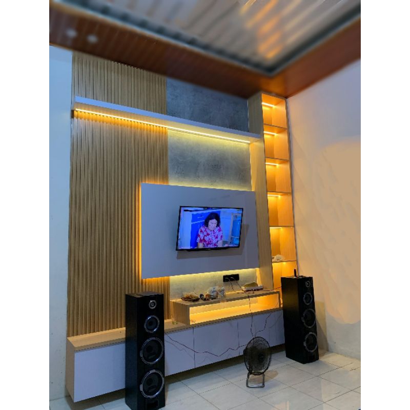 Jual BACKDROP TV | RAK TV WALL PANEL | Shopee Indonesia
