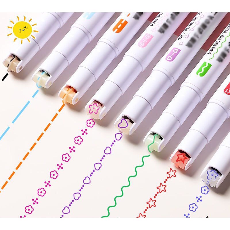 Jual [MILOLI] 6Pcs LINEAR COLOR PEN Highlighter Roller Tip Pena Curva ...