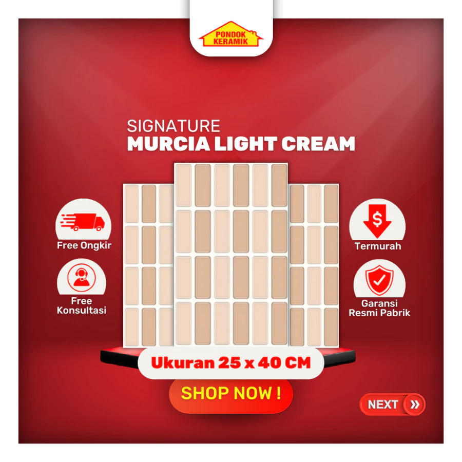 Keramik Dinding 25x40 Murcia L Cream Glossy Motif Kotak-Kotak Warna Coklat
