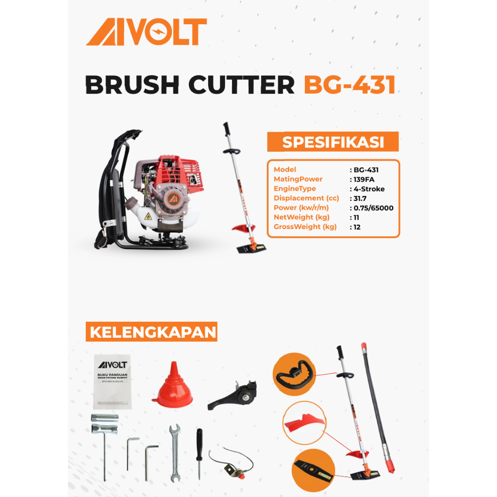Jual Mesin Potong Rumput Gendong 4-Tak Aivolt Brush Cutter BG-431 ...