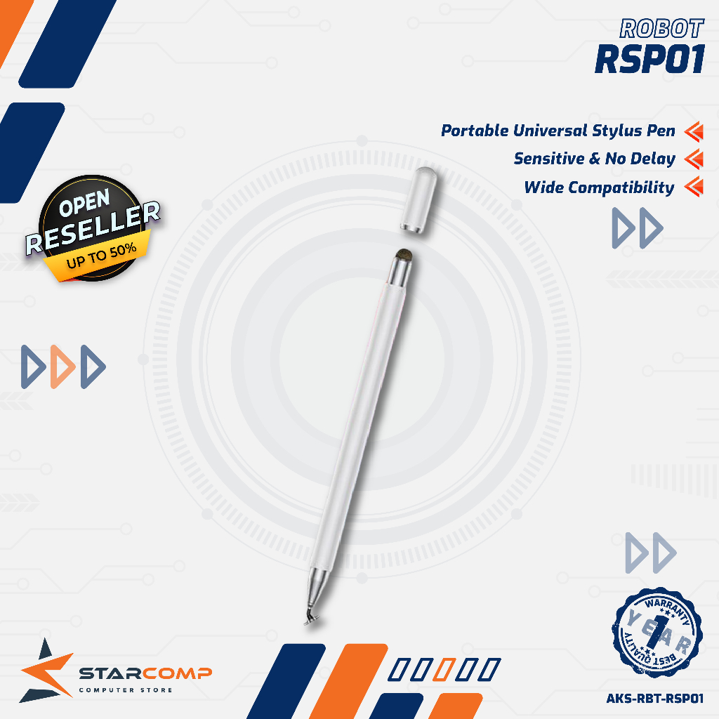Jual ROBOT RSP01 Stylus Pen Unviersal 2in1 Pen for Mobile Tablet White ...