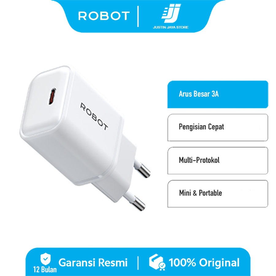 Jual [PER PCS] ROBOT Adaptor Charger GaN 20W Fast Charging 3A PD ...