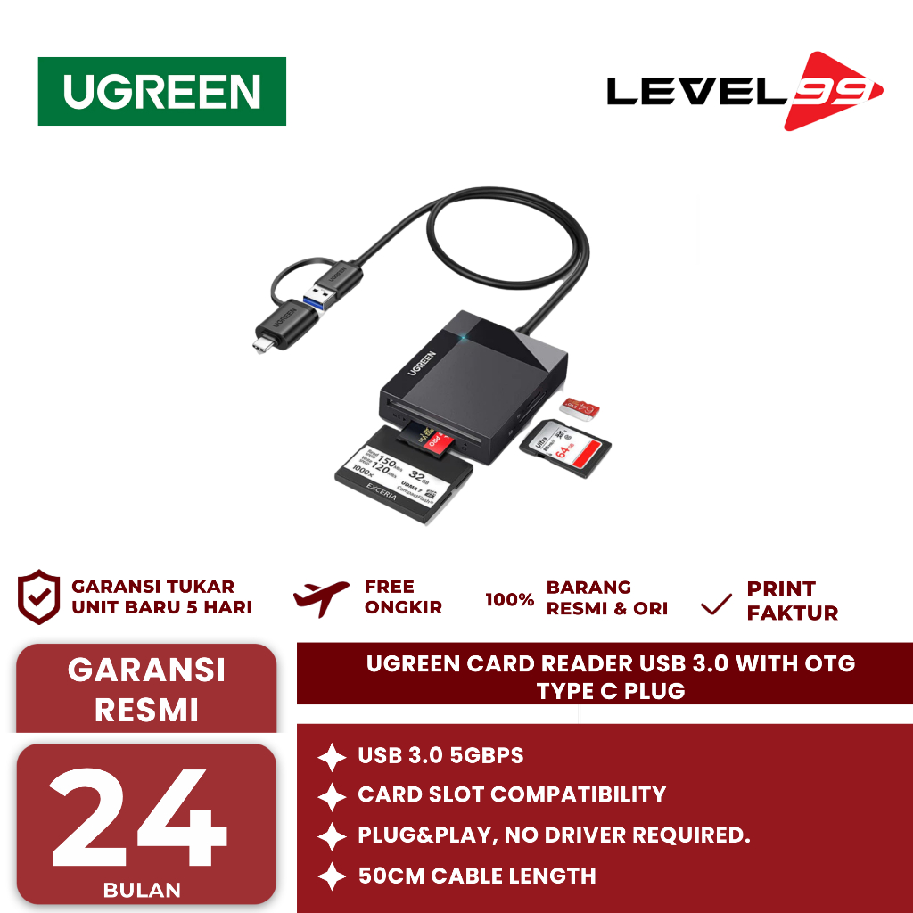 Jual Ugreen Card Reader Usb 3.0 With Otg Type C Plug 40755 | Shopee ...