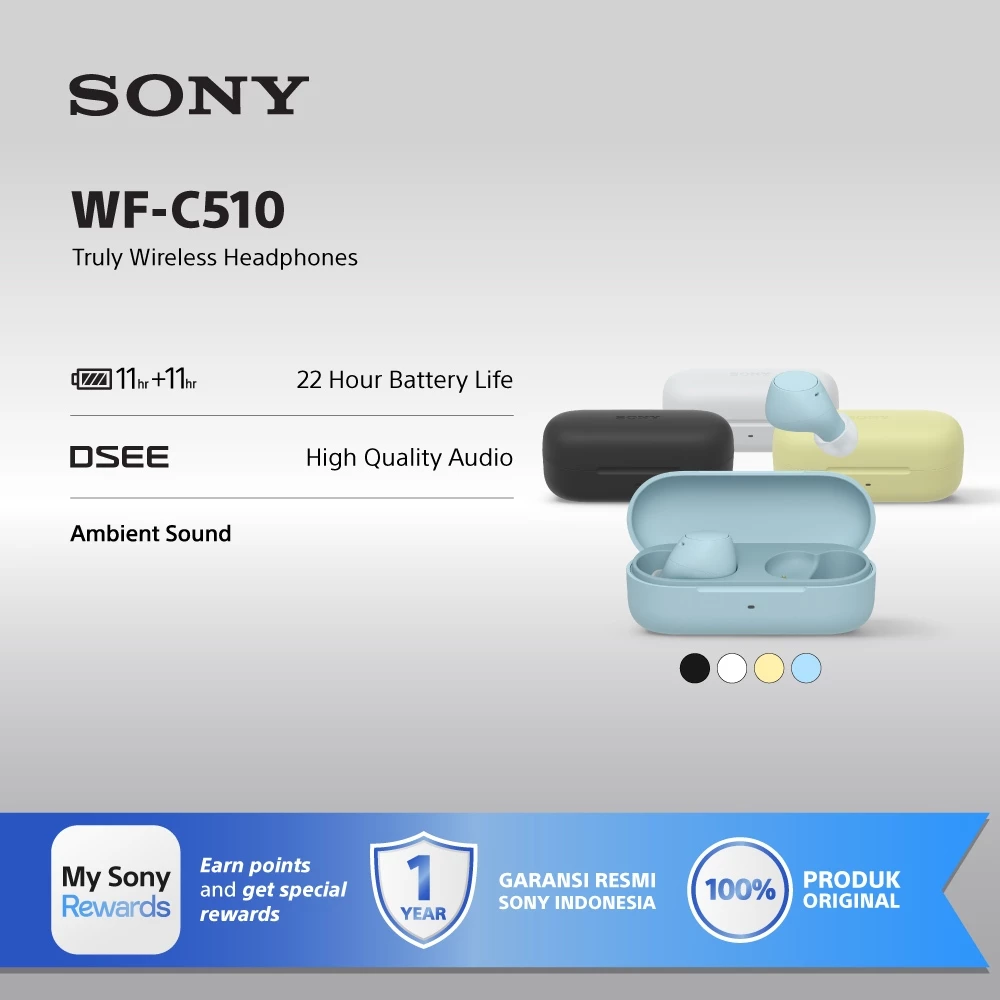 SONY WF-C510 Truly Wireless Earbuds with Multiple Connection, Ambient Sound, Battery 11h, Faster Quick Charging, Bluetooth 5.0, IPX4
