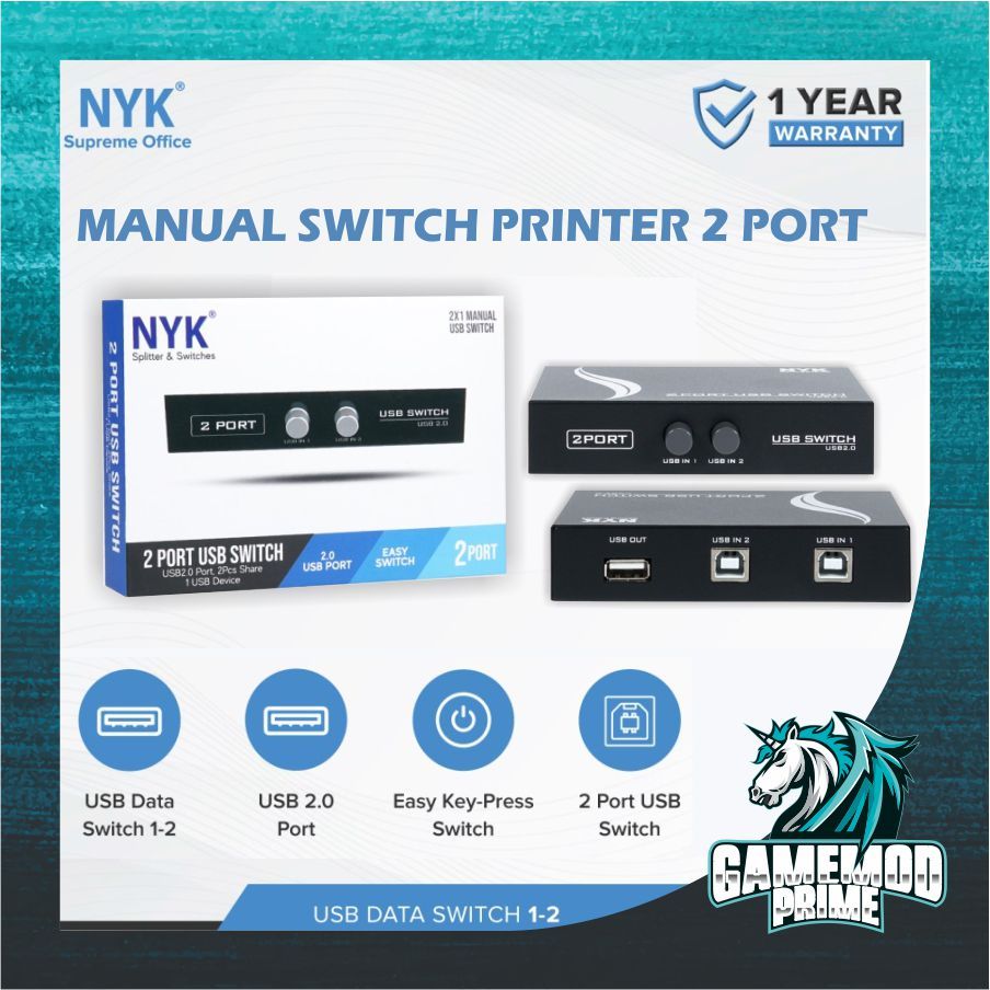 Jual USB Switch 2 Port NYK / Manual Switch Printer 2 Port NYK/ Data ...