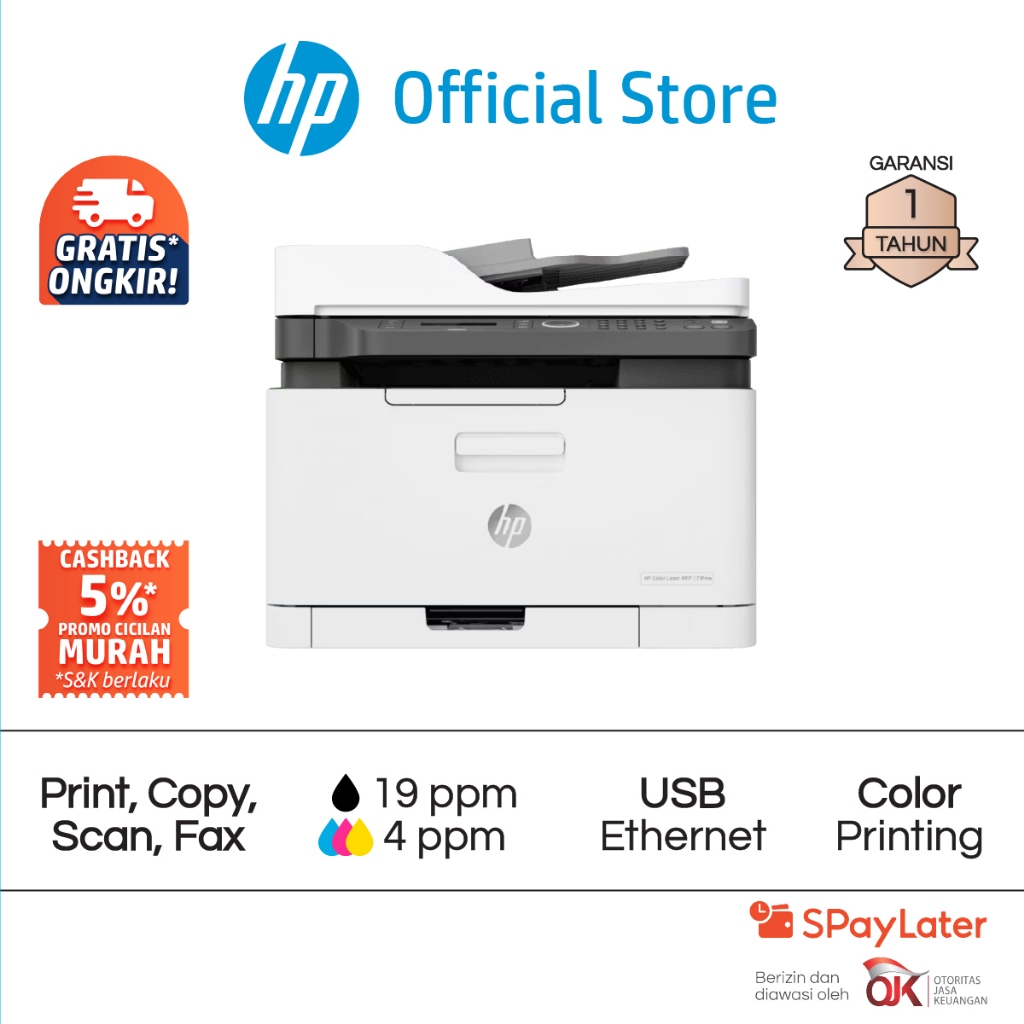 Printer HP Color Laser MFP 179fnw Print Copy Scan Fax Wifi Color Colour Warna Garansi 1 Tahun Promo Murah Gratis Ongkir Official