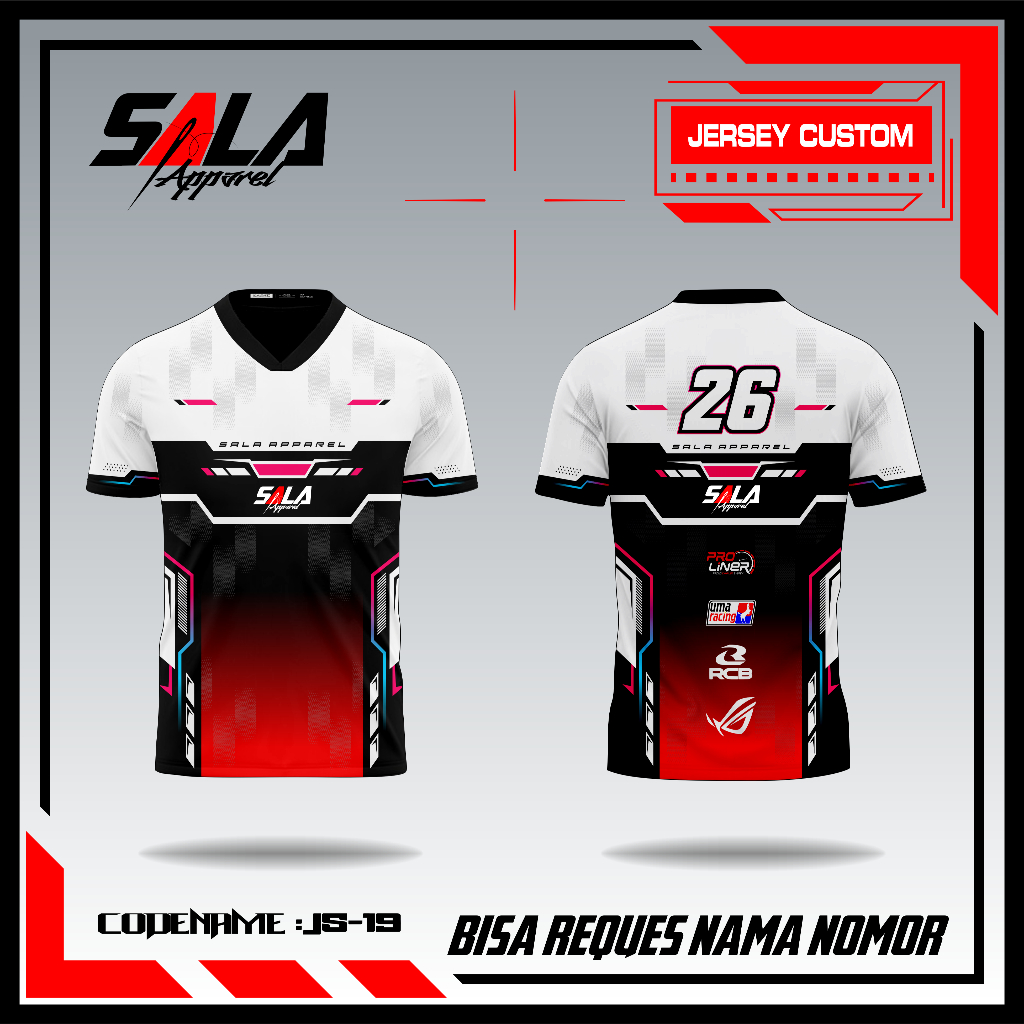 Jual jersey nama custom full printing jersey balap jersey putih hitam ...