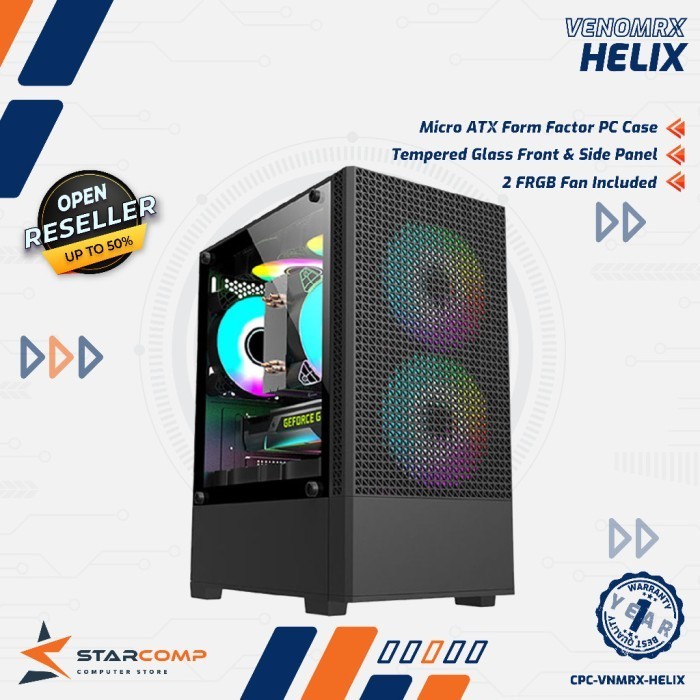 Jual VenomRX Helix M-ATX Casing PC Tempered Glass Include 2 FRGB Fan ...