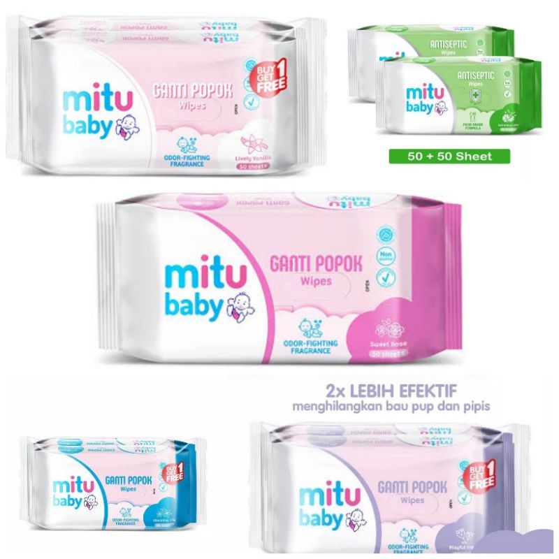 Jual Mitu Baby Ganti Popok Wipes 50 Sheet Buy 1 Get 1 All Varian ...
