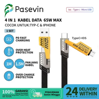 Pasevin 4 in 1 Convertible Metal Fast Data Cable, Braided Cable 65W micro usb USB C USB A, Multiple Charging Cable for ios iPad Typ-c tipc typc