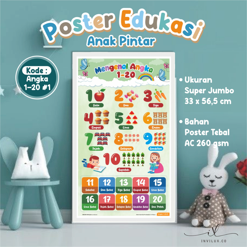 Jual [TEMA ANGKA 01-20] POSTER ANAK BERGAMBAR & BERWARNA - POSTER ...