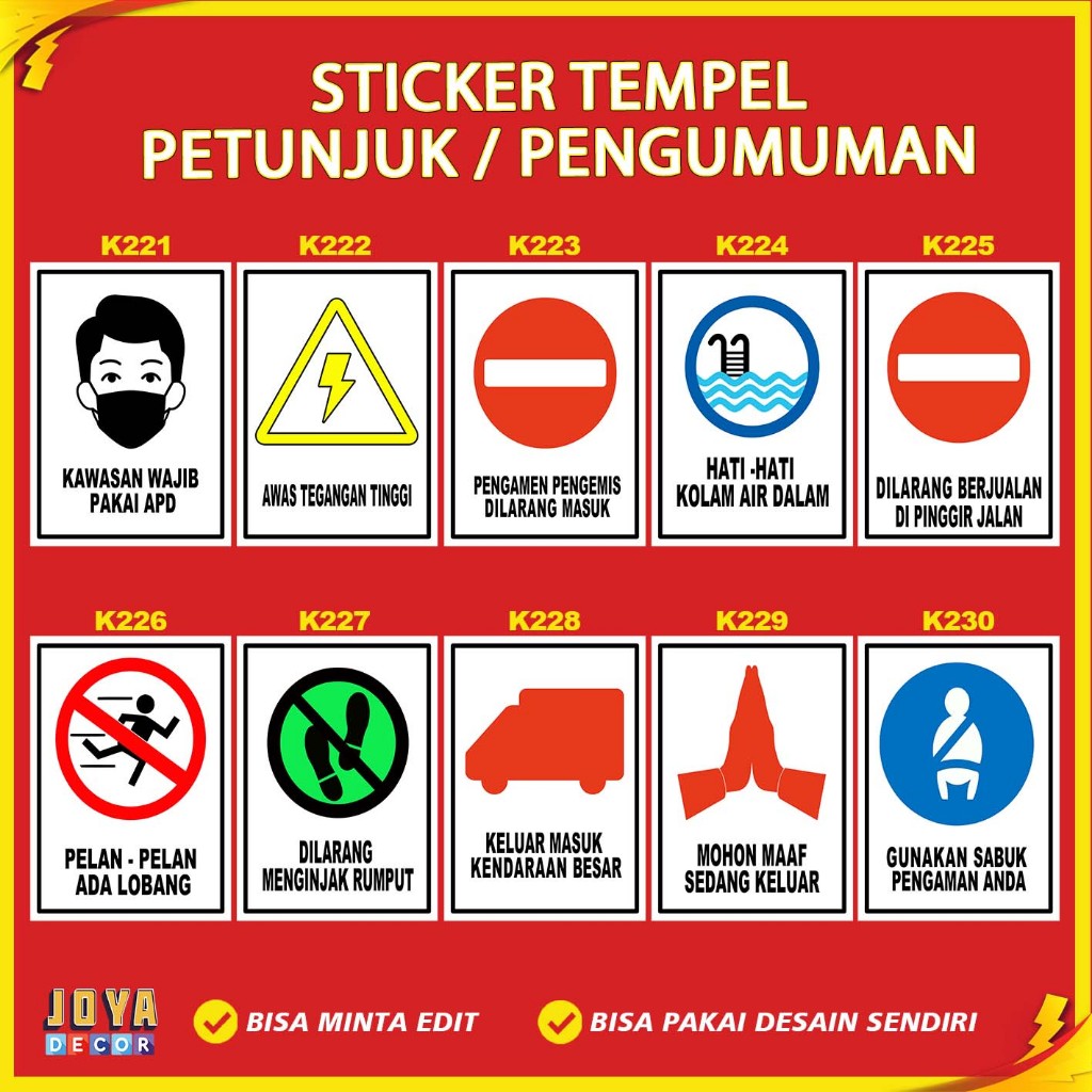 Jual Sticker Stiker Petunjuk Warning Pengumuman kawasan wajib pakai apd ...