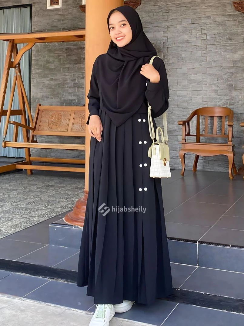 Gamis Ar Rayyan Dress Syari Kancing tampilan keseluruhan
