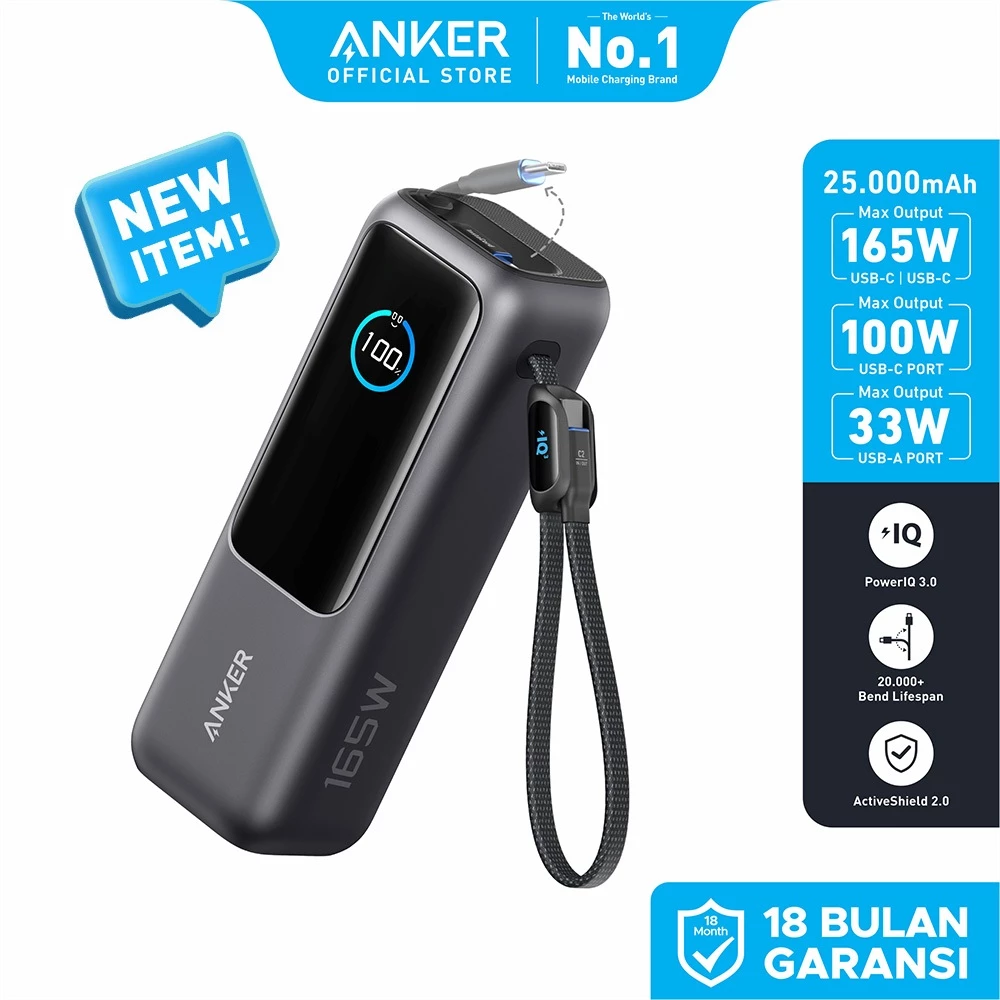 Anker Laptop Power Bank Smart Digital Display Touch 25.000mAh Triple 100W USB-C ports 165W GaN Fast Charging PPS PD 3.0