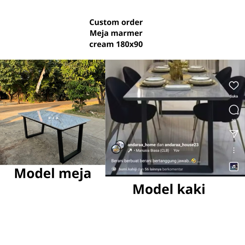 Jual CUSTOM ORDER DINING TABLE MARMER CREAM, MEJA ONLY MARMER KAKI BESI ...