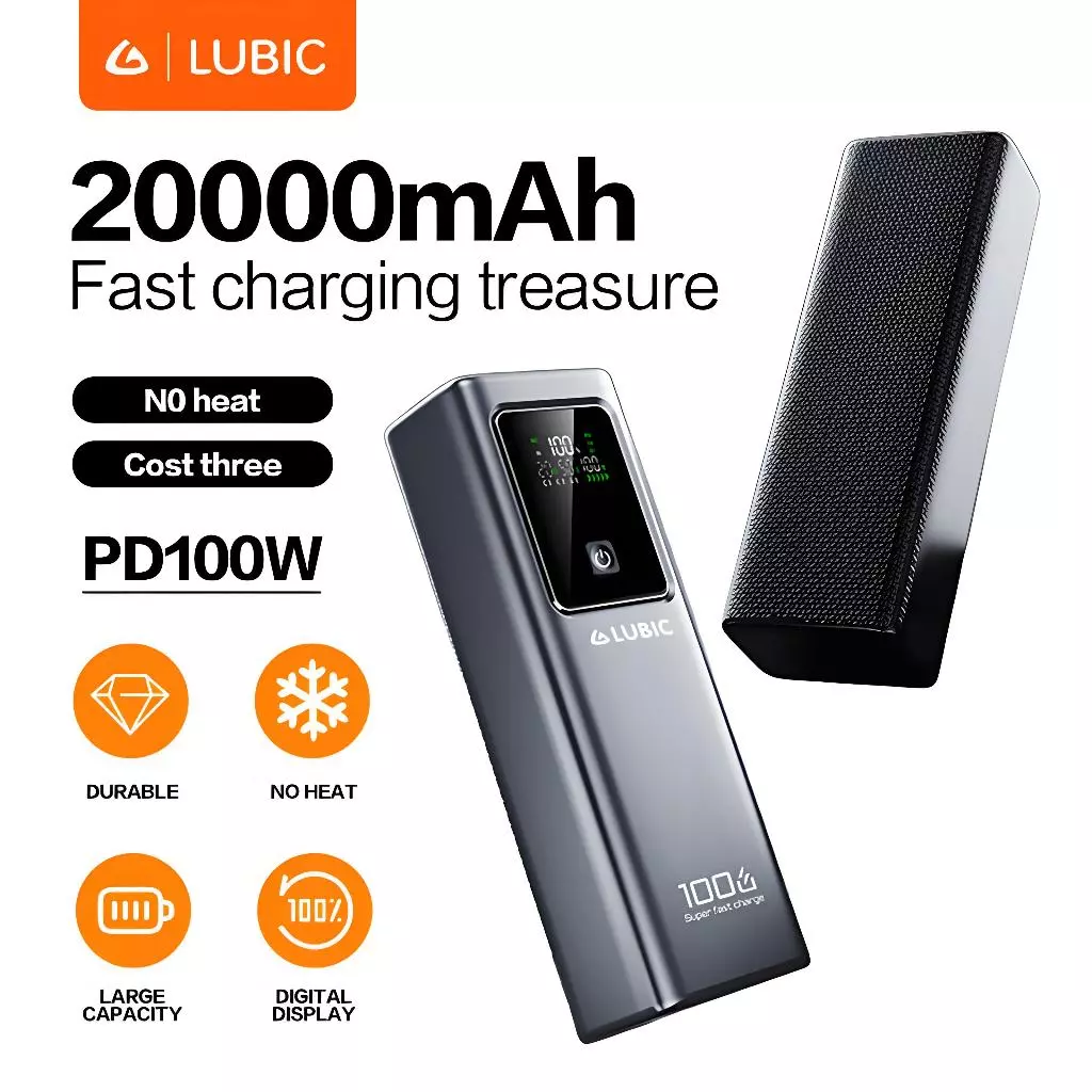 Lubic 20000mAh Powerbank 100W Type C Super Fast Charging Laptop