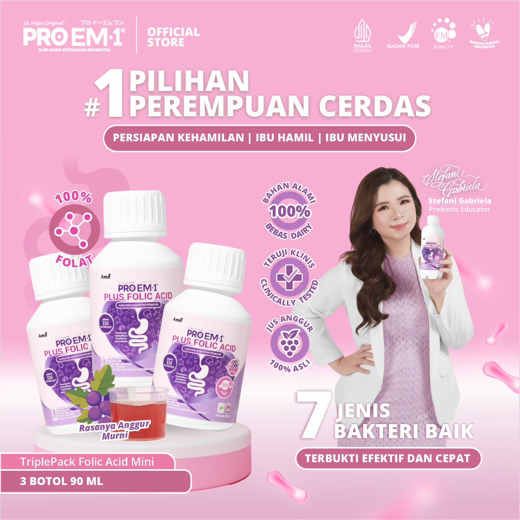 Jual PRO EM1 Bundle 3 Botol Plus Folic Acid 90ml Pregnancy & Breast ...