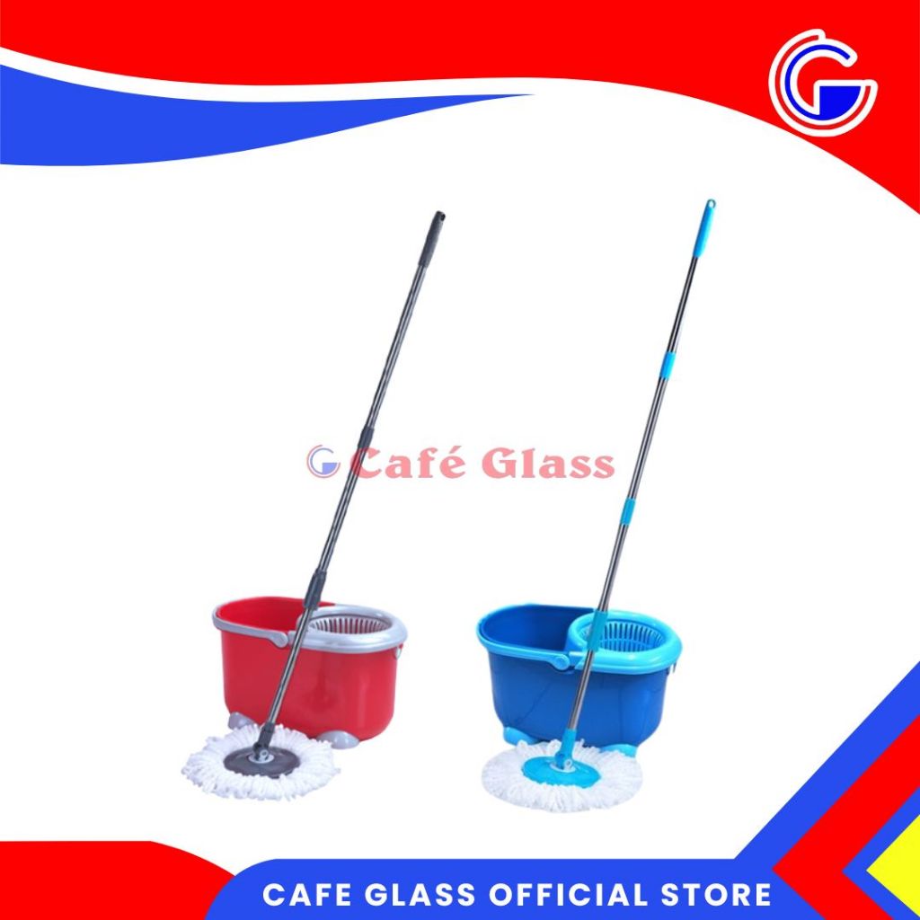 Spin Mop Bulat / Pel Lantai Praktis Peras Otomatis + Ember - Lion Star Bm-46 / Alat Rumah Bersih Cleaning