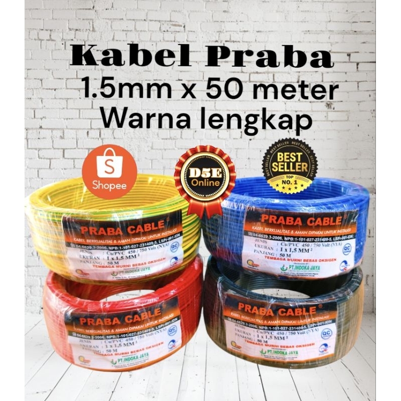Jual kabel Praba 1.5mm x 50 meter (pilihan warna lengkap) kabel NYA ...