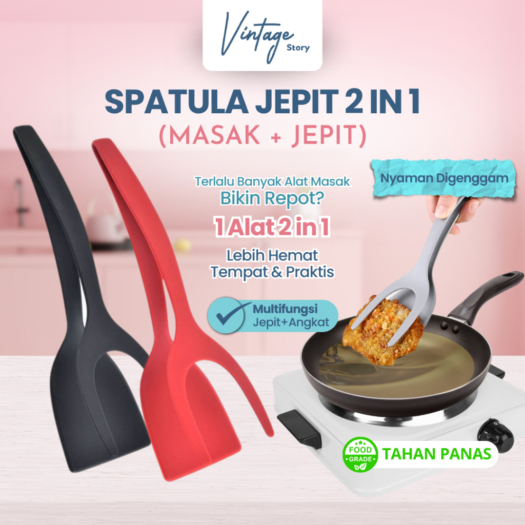 Jual Spatula Jepit 2 in 1 Pencapit Makanan Gorengan Ayam Steak Roti ...