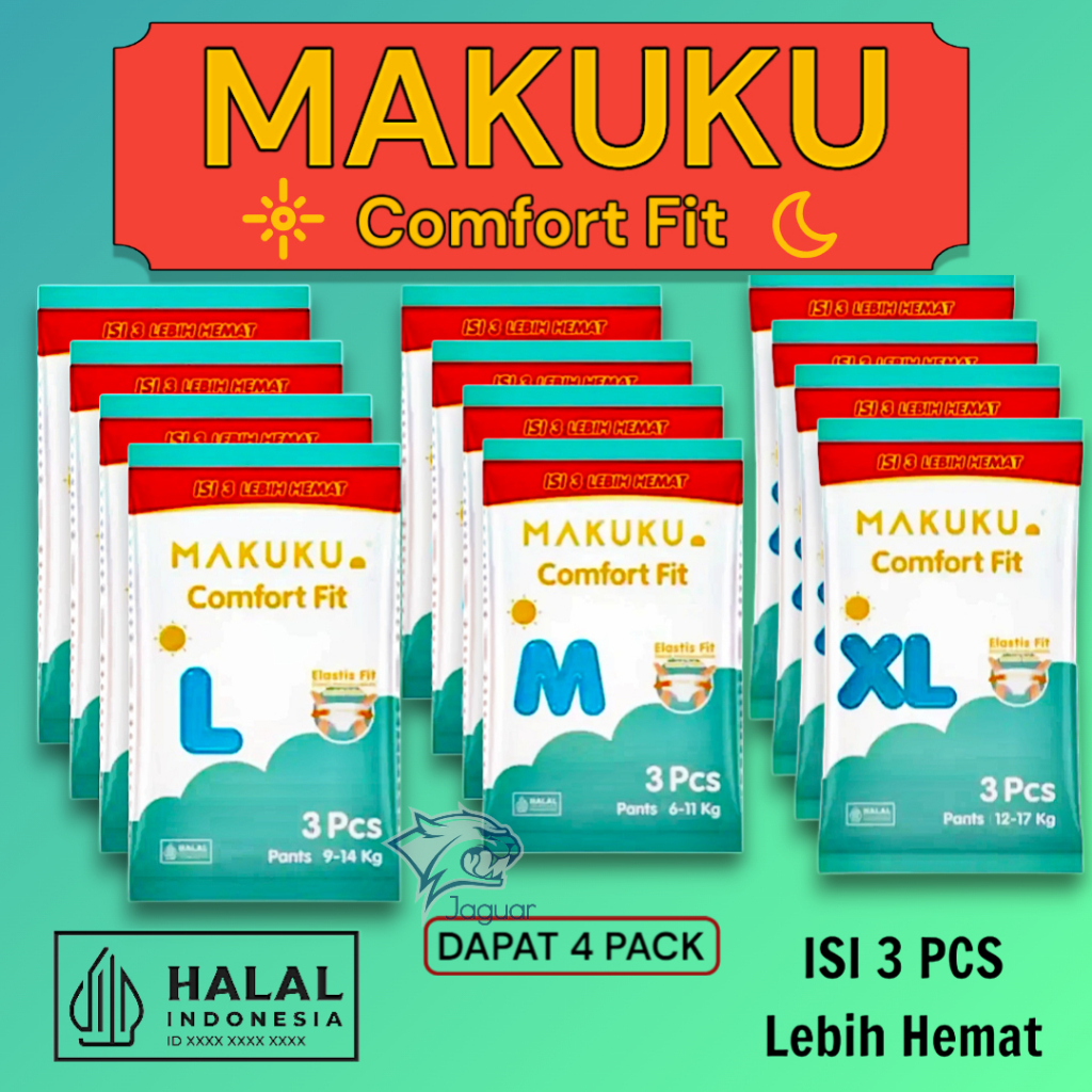 Jual [DAPAT 4 PACK ] MAKUKU 1 RENCENG Comfort Fit Pants M L XL Setiap ...