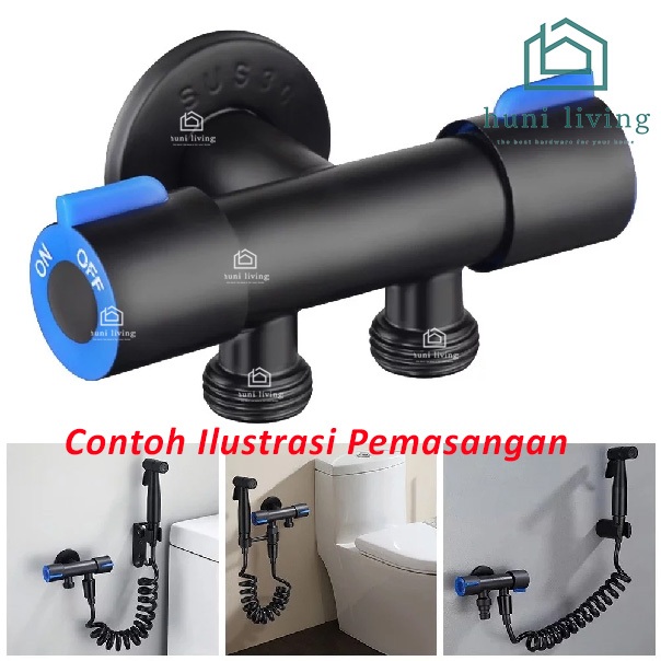 Jual Stop Kran Hitam Cabang Double Handle Kanan Kiri Stainless ...