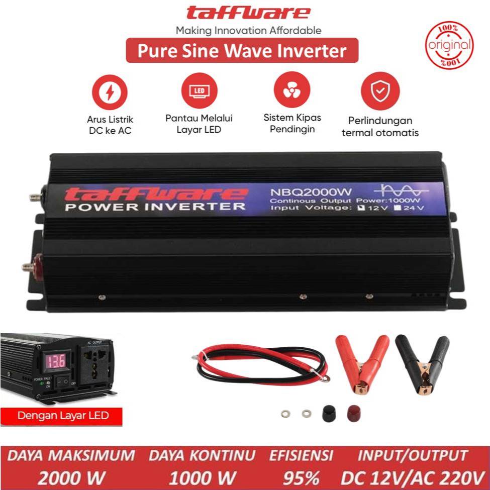 Jual Taffware Power Pure Sine Wave Inverter DC To AC 12V 220V 2000W ...