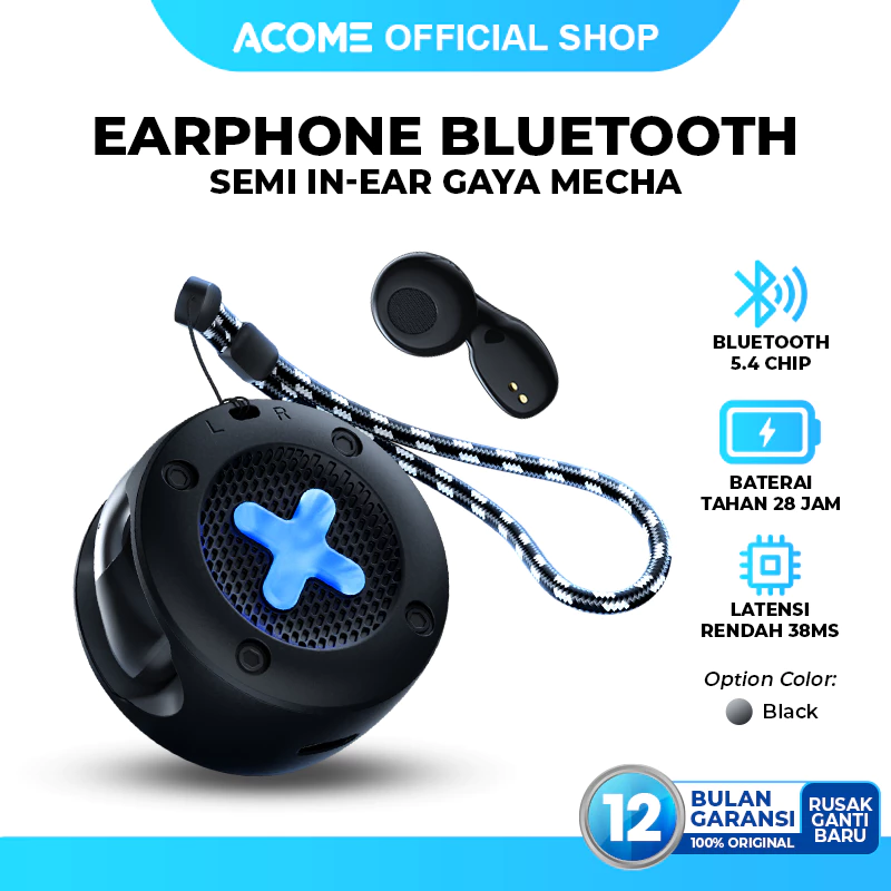 ACOME TWS Gaming AT09 Earphone Earbuds Headset Bluetooth 5.4 Low Latency 38 ms IPX4 Waterproof Semi In-Ear Gaya Mecha