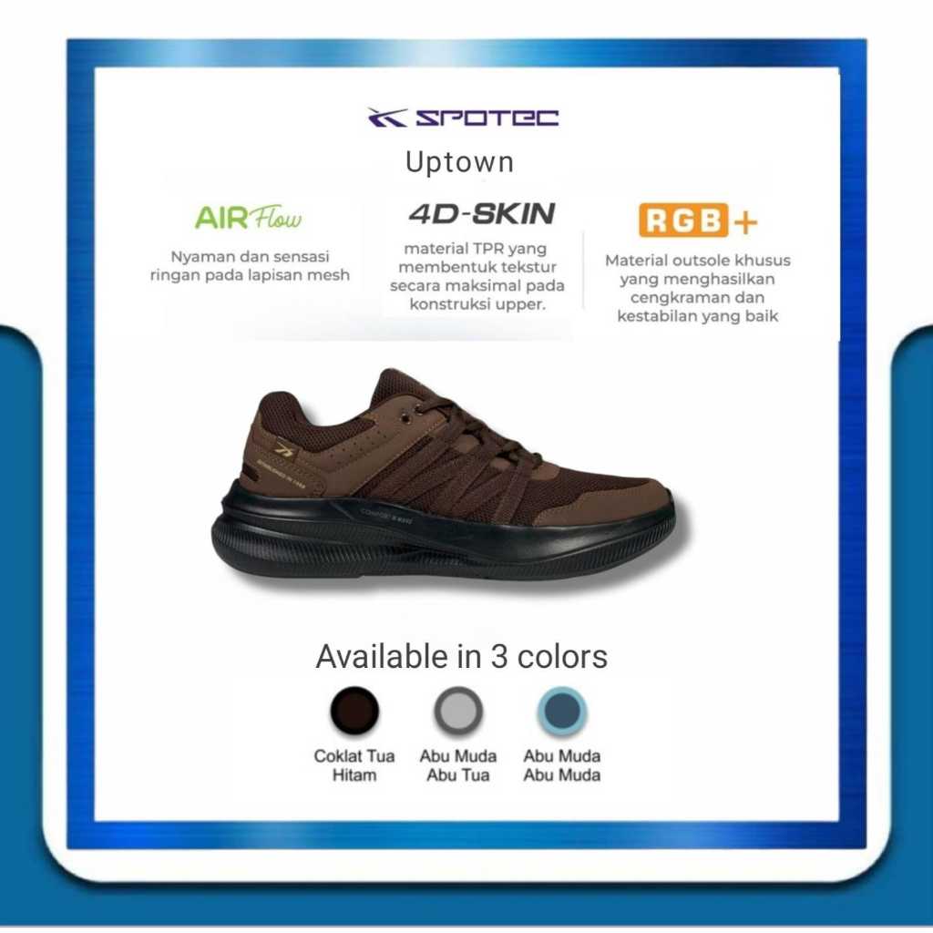 Jual SPOTEC Sepatu Running Uptown Coklat Tua - Hitam | Shopee Indonesia