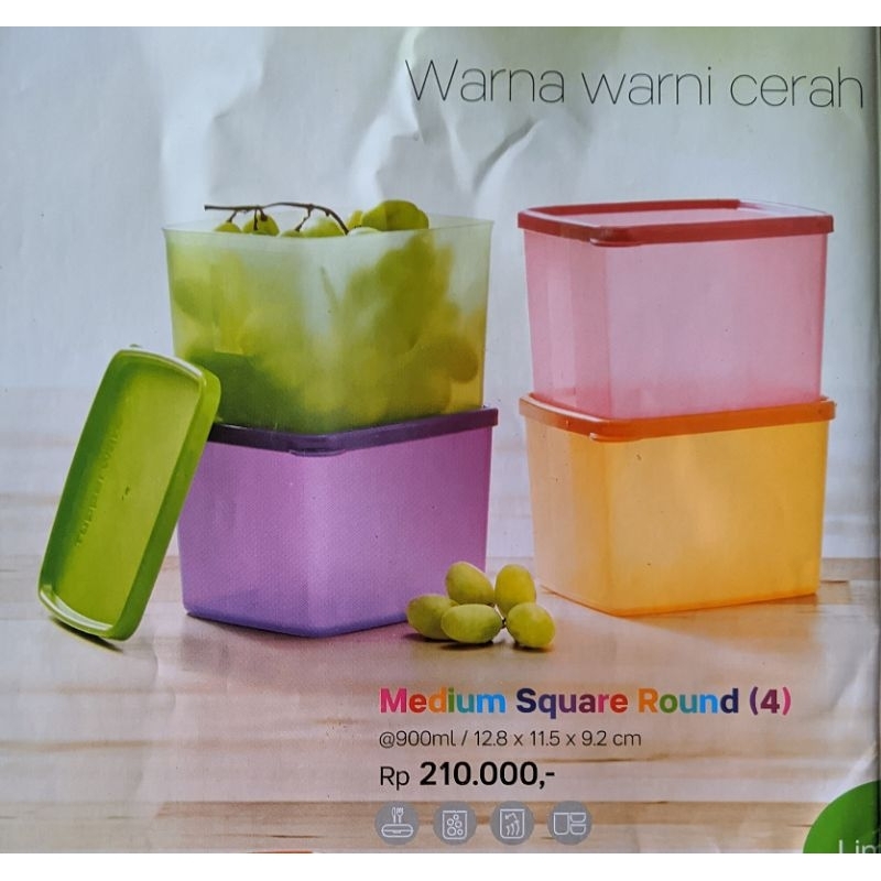 Jual Tupperware Medium Square Round [isi 4] size 900ml | Shopee Indonesia
